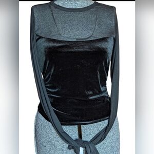 Wild Fable Black Mesh & Velvet Long Sleeve Top XS